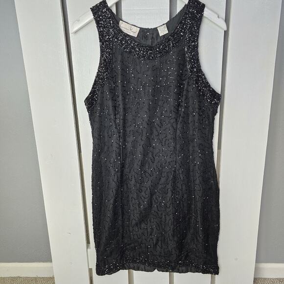 Laurence Kazar Dresses & Skirts - Lawrence Kazar Beaded Silk Black Mini Dress Fits‎ Like M/L Cocktail Formal Glam